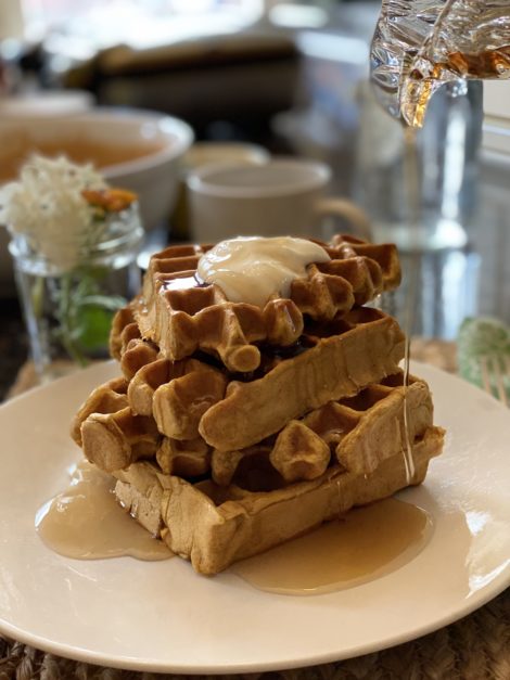 Pumpkin waffles with syrup