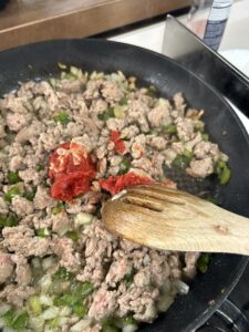 Stir the other ingredients into the meat mixture.