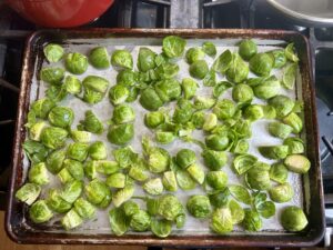 Brussels sprouts and roasting pan
